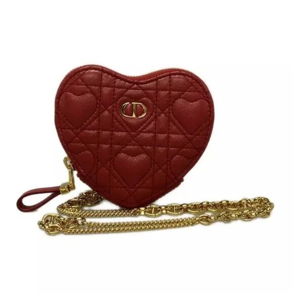 Dior Handbags - 100% Auth DIOR/ChristianDior Dior Caro Chain Heart Pouch Red Leather 908-112524